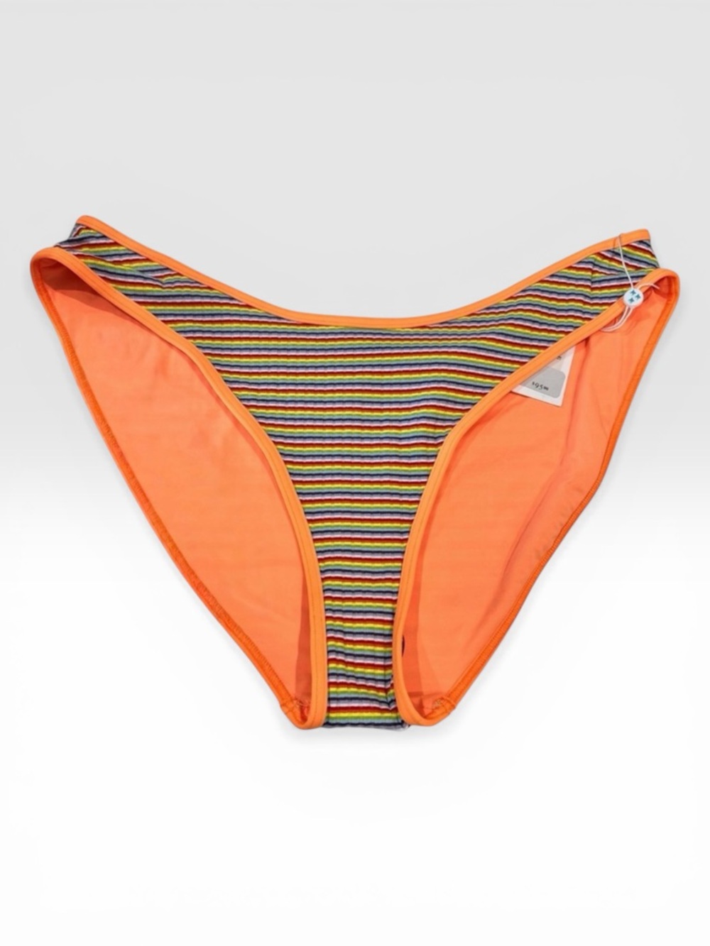 Frankies Bikinis Catalina Rib Stripe Bikini Bottom Rainbow Orange Retro XL NEW